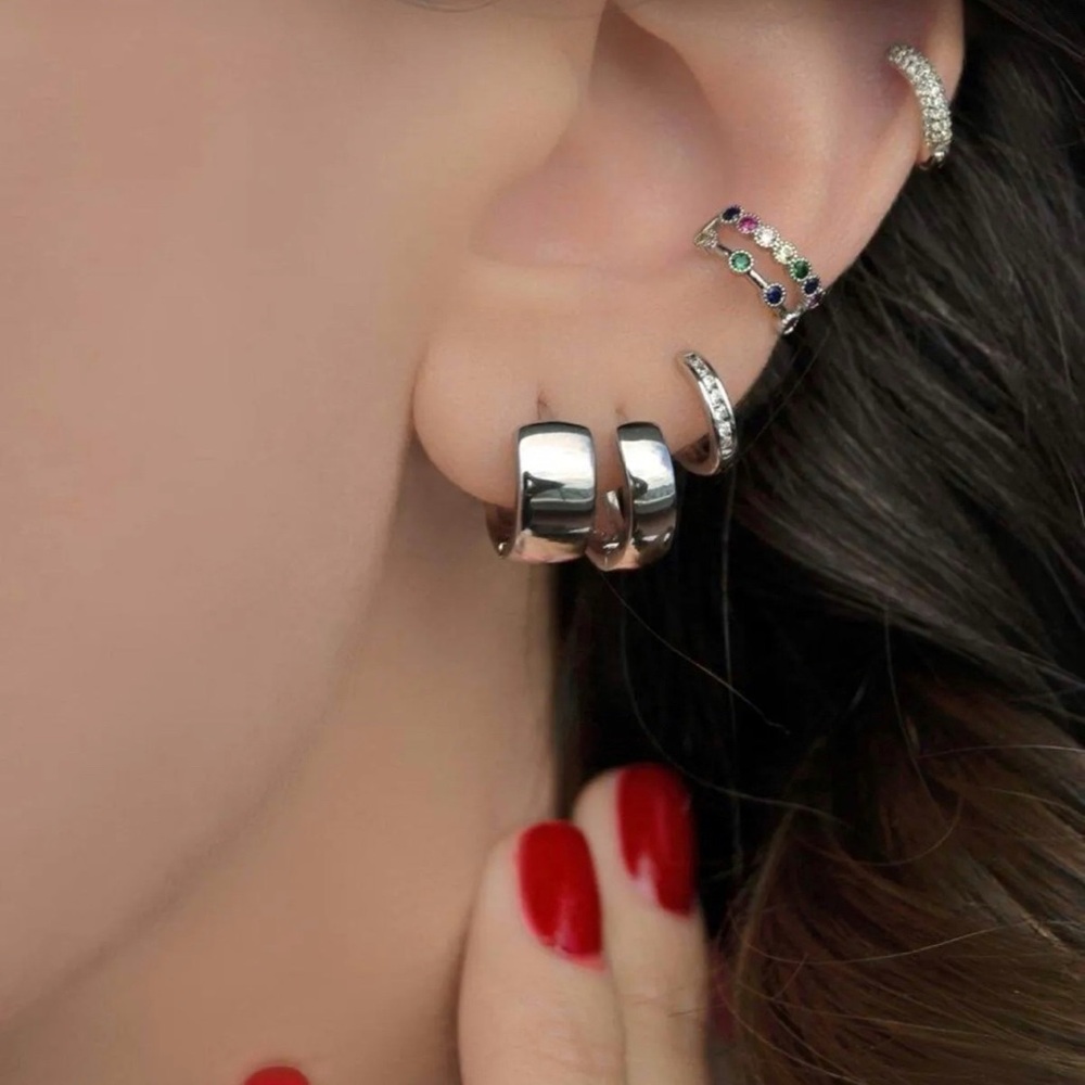 Thick Tiny Hoop Earrings | Platinum Plated Silver Color | Luxury Jewelry